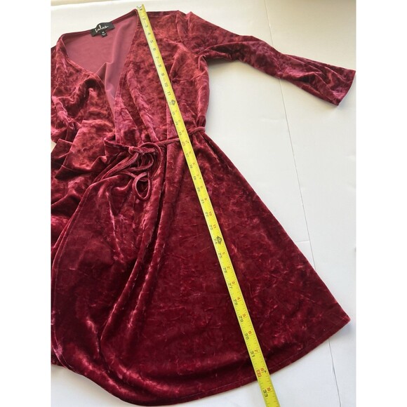 Lulus Wine Red Crushed Velvet Wrap Dress 3/4 Sleeve Side Tie Size M - Picture 14 of 14
